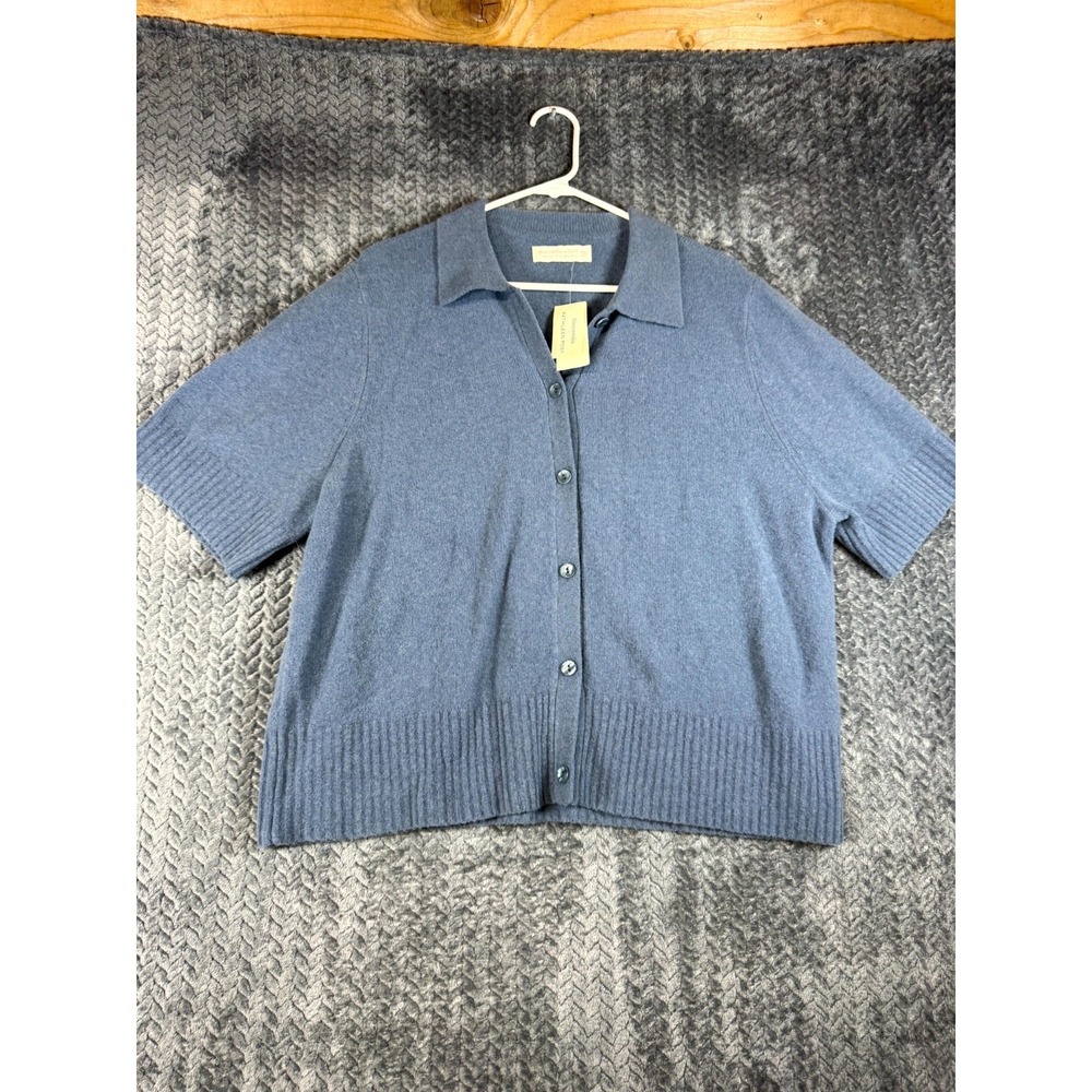 Abercrombie Fitch Merino Wool Blend Sweater Womens 2XL Blue Ribbed Hem Button UP